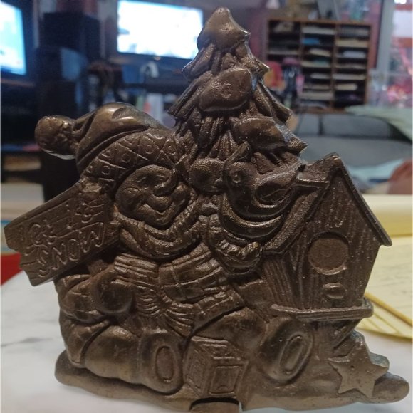 Stocking Holder Heavy Brass About 6" x 6" "Let It Snow" - Picture 2 of 3